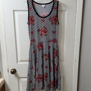 LuLaRoe Black and White Chevron Dress with Red Floral